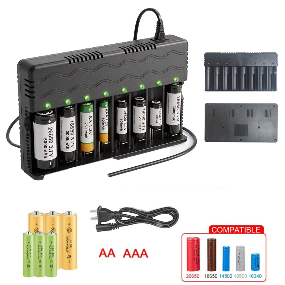 Cargador de Pilas Baterías Recargables 8 Puestos AA AAA 18650 26650