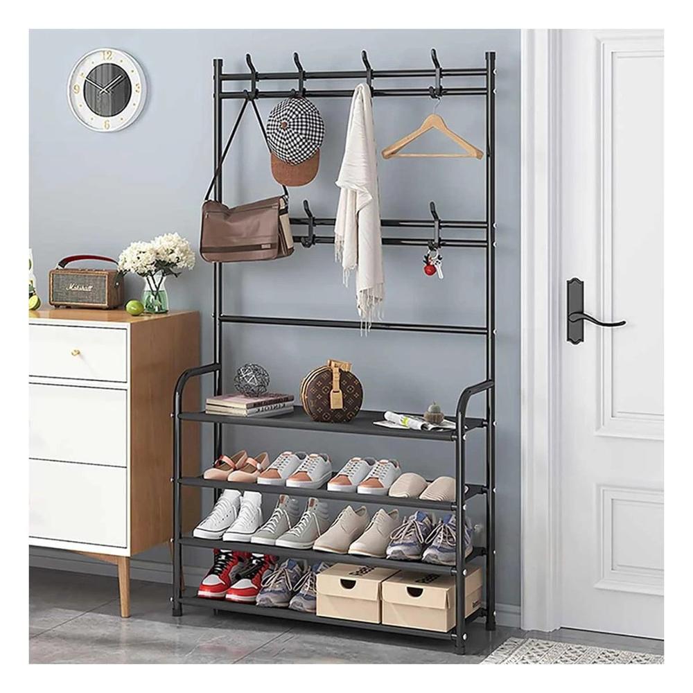 Mueble Zapatera con Percheros Curvos Negro para Entrada Dormitorio o Sala Y Papel Regalo