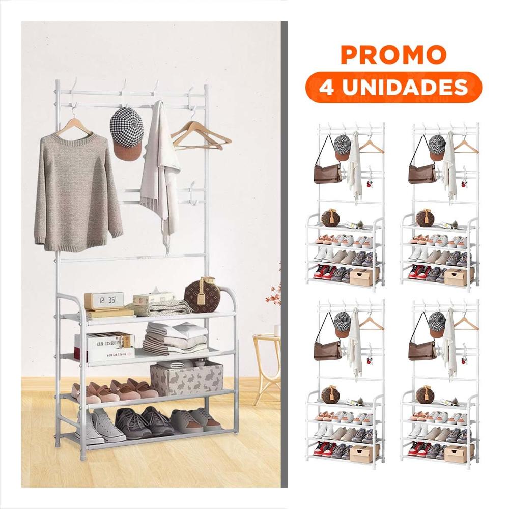 Pack4 Mobiliario de Calzado con Percheros Curvos Blanco Practico