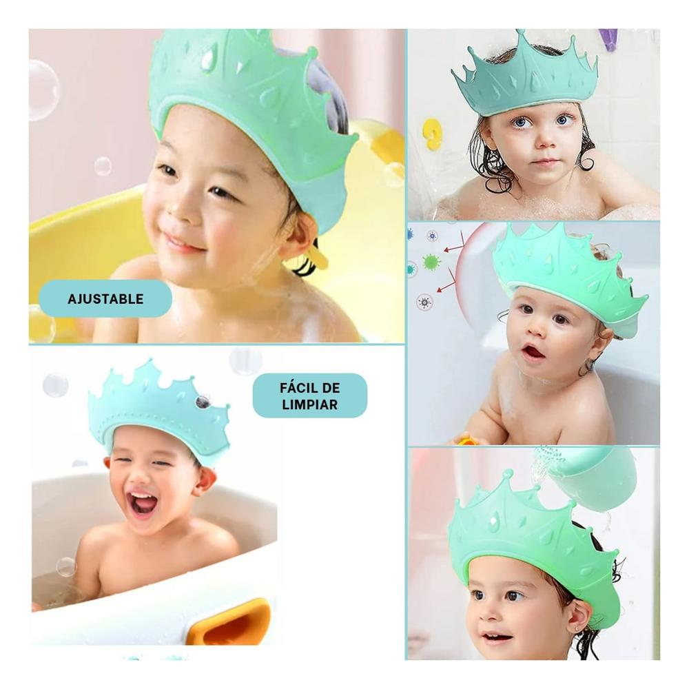 Gorro Tipo Diadema Infantil Ajustable para Ducha con Verde Agua Suave Y Ligas Regalo