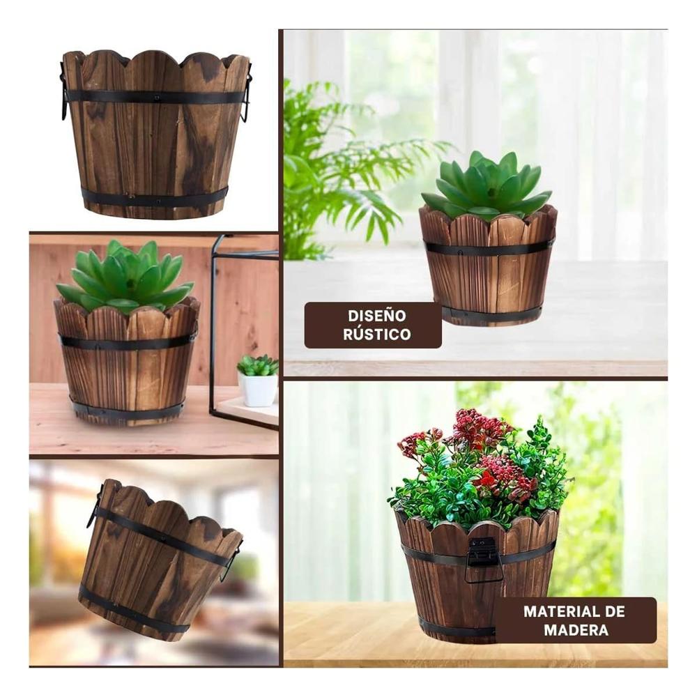 Contenedor de Madera Tipo Barril con Borde Ondeado para Casa Marron Y Ligas Regalo