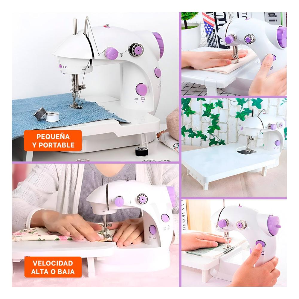 Maquina con Mesa Portatil de Coser en Blanco con Toques Morados Elegantes Y Ligas Regalo