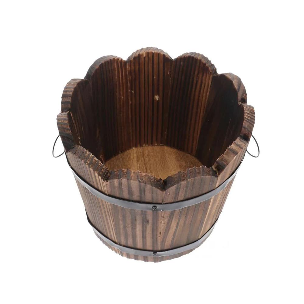 Recipiente de Madera Barril con Borde Ondeado para Decoracion de Hogar Marron Y Regalo Sticker