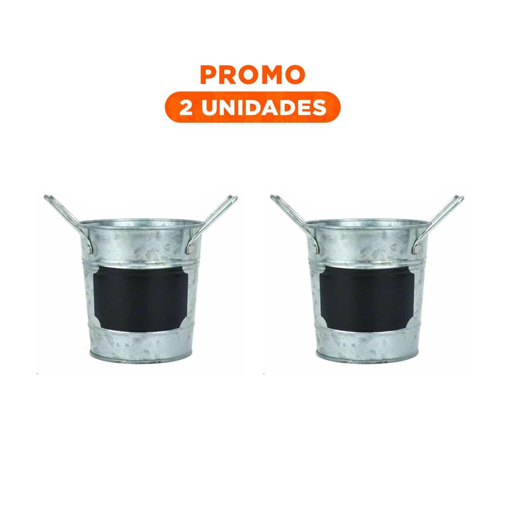 Pack2 Maceta Cubo de Metal con Doble Agarradera y Cuadro para Nota Resistente Y Regalo Sticker