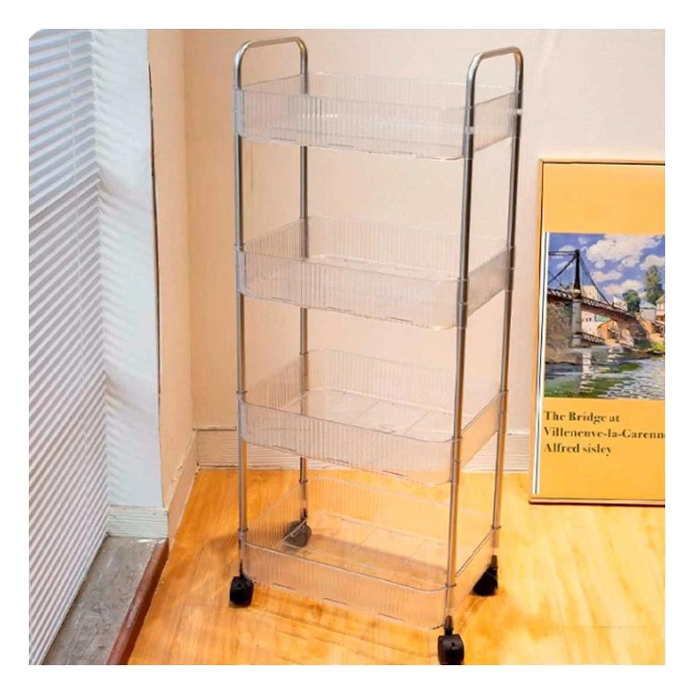 Carrito de Acrilico de 4 Niveles con Asas Transparente para Organizar Hogar