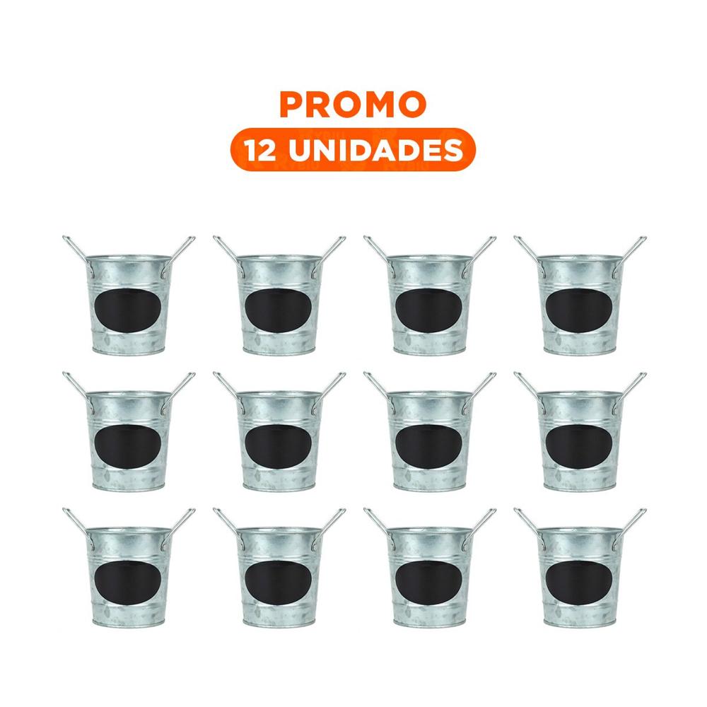 Pack12 Contenedor Cubo de Metal con Doble Agarradera y Cuadro para Nota Muy Elegante