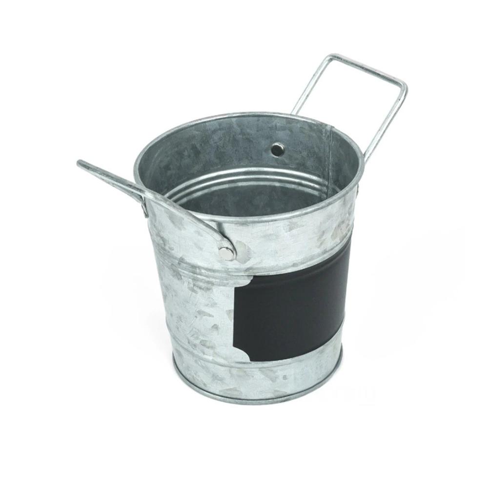 Contenedor Cubo de Metal con Doble Agarradera y Cuadro para Nota Plateado Y Regalo Sticker