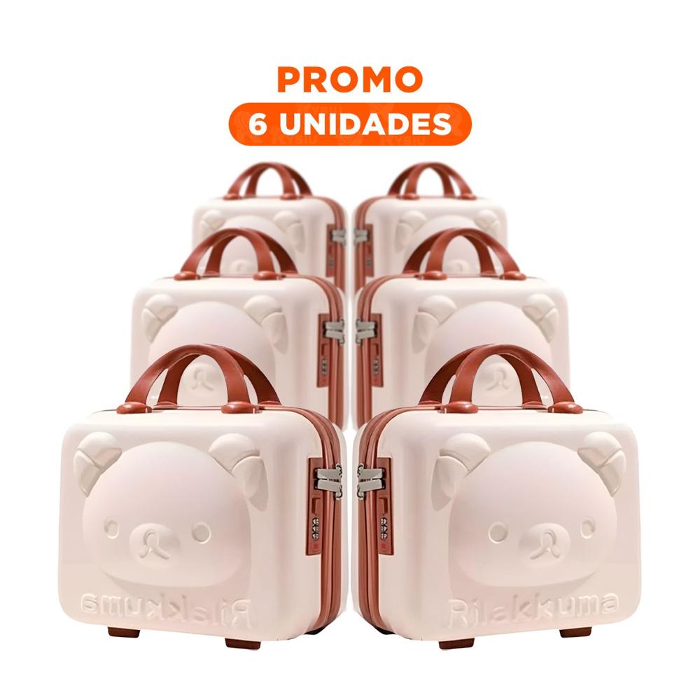 Pack6 Maleta Mini de Oso Color Beige con Estructura Multiusos Resistente Y Regalo Sticker