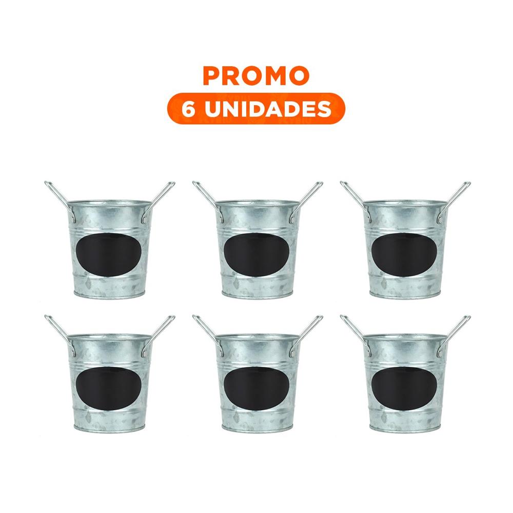 Pack6 Contenedor Cubo de Metal con Doble Agarradera y Cuadro Nota de Jardin Y Regalo Sticker