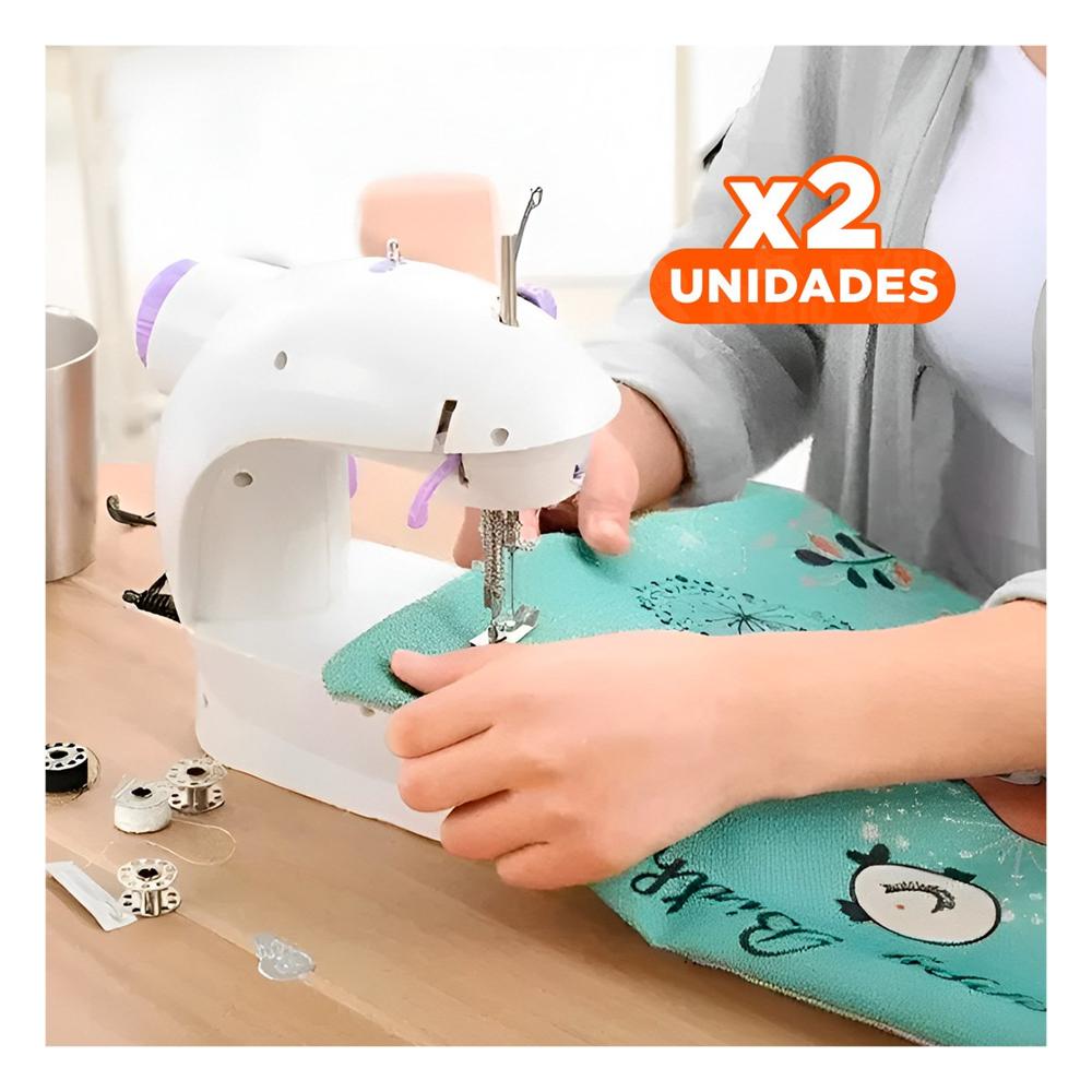 Pack2 Equipo Blanco con Toques Morados de Coser y Mesa Portatil Estable