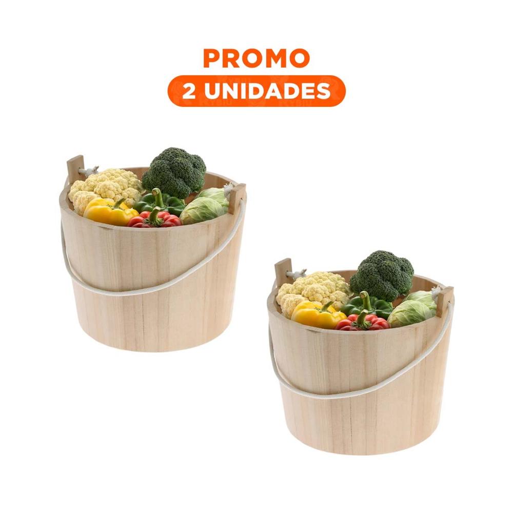 Pack2 Balde de Madera con Agarradera de Cuerda 24x20cm de Estetica de Campo Y Regalo Sticker