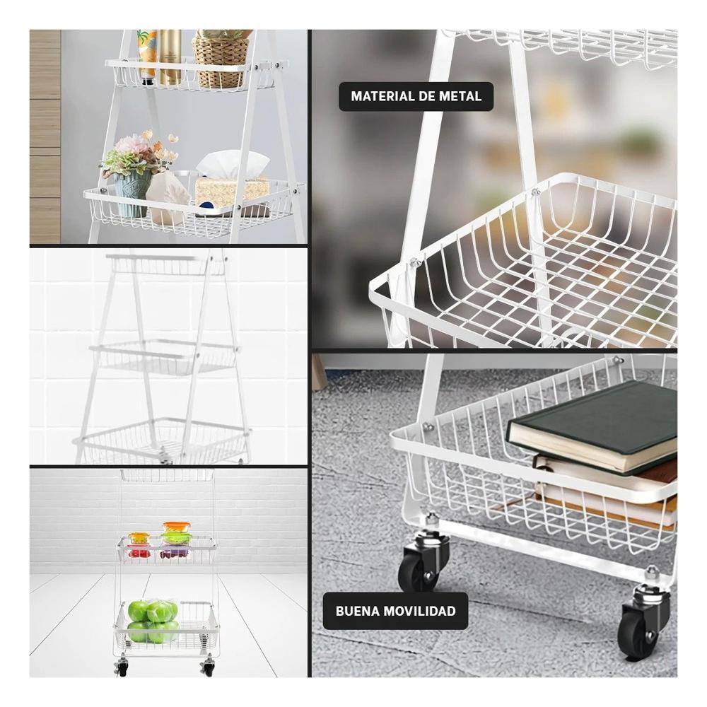 Estante Triangular Blanco con Ruedas y Distribucion de 3 Niveles en A Y Ligas Regalo