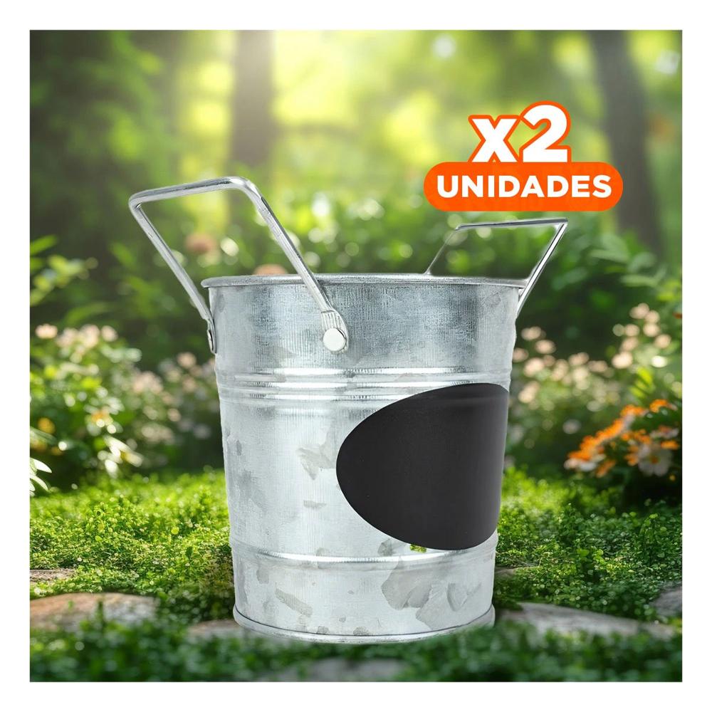Pack2 Maceta Cubo de Metal con Doble Agarradera y Cuadro para Nota de Casa Real Y Papel Regalo