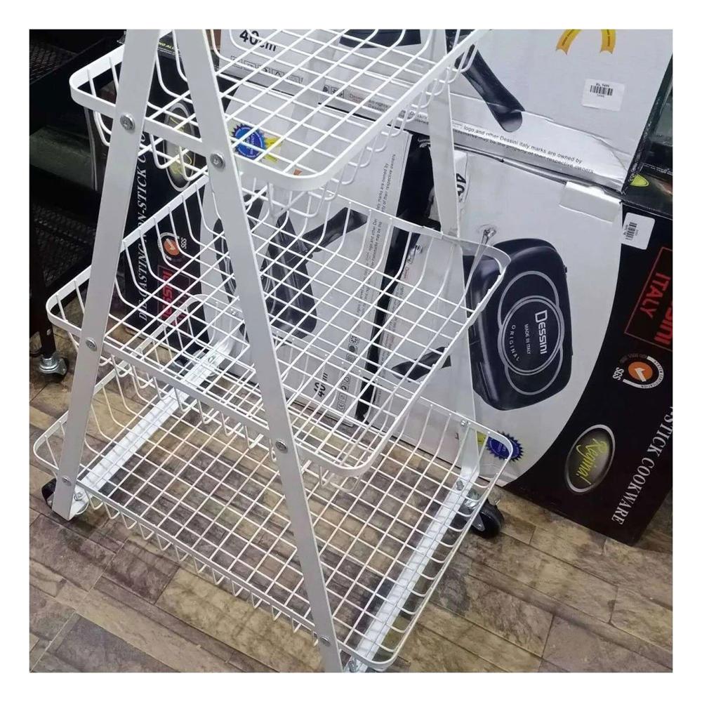 Estante Blanco Triangular con 3 Niveles y Ruedas en Estructura Forma en A Y Papel Regalo