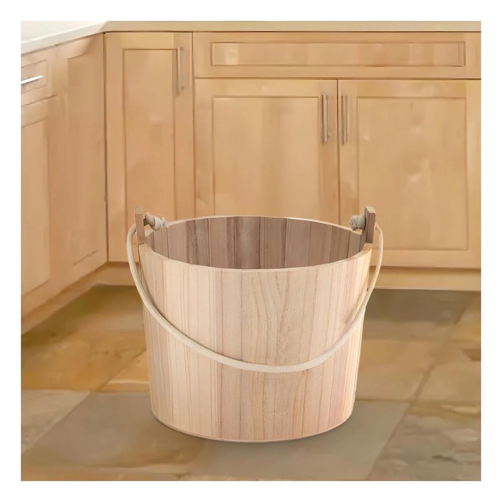 Balde de Madera con Agarradera de Cuerda 16x16cm para Decoracion de Casa