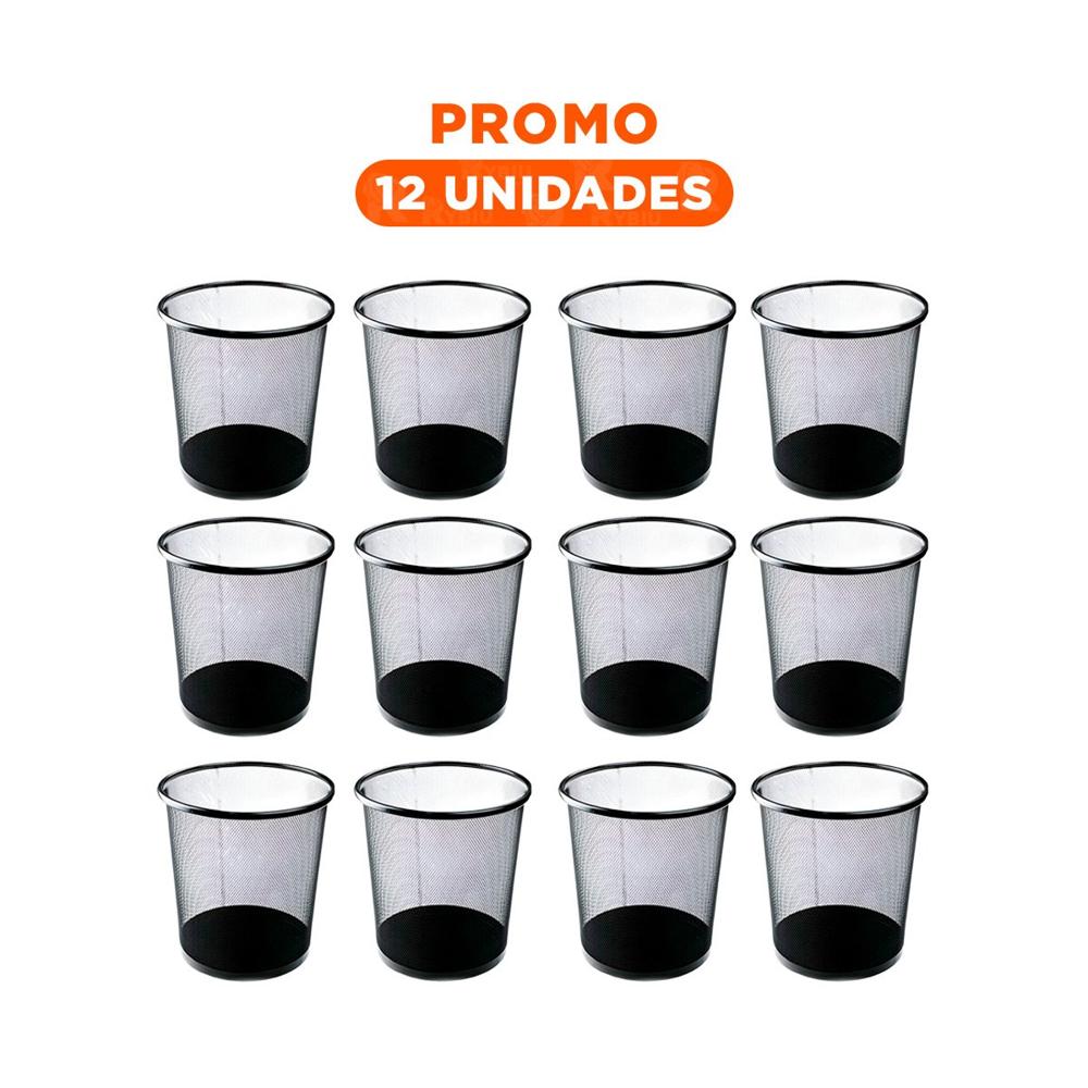 Pack12 Contenedor para Desechos Circular Negro Practico y Funcional