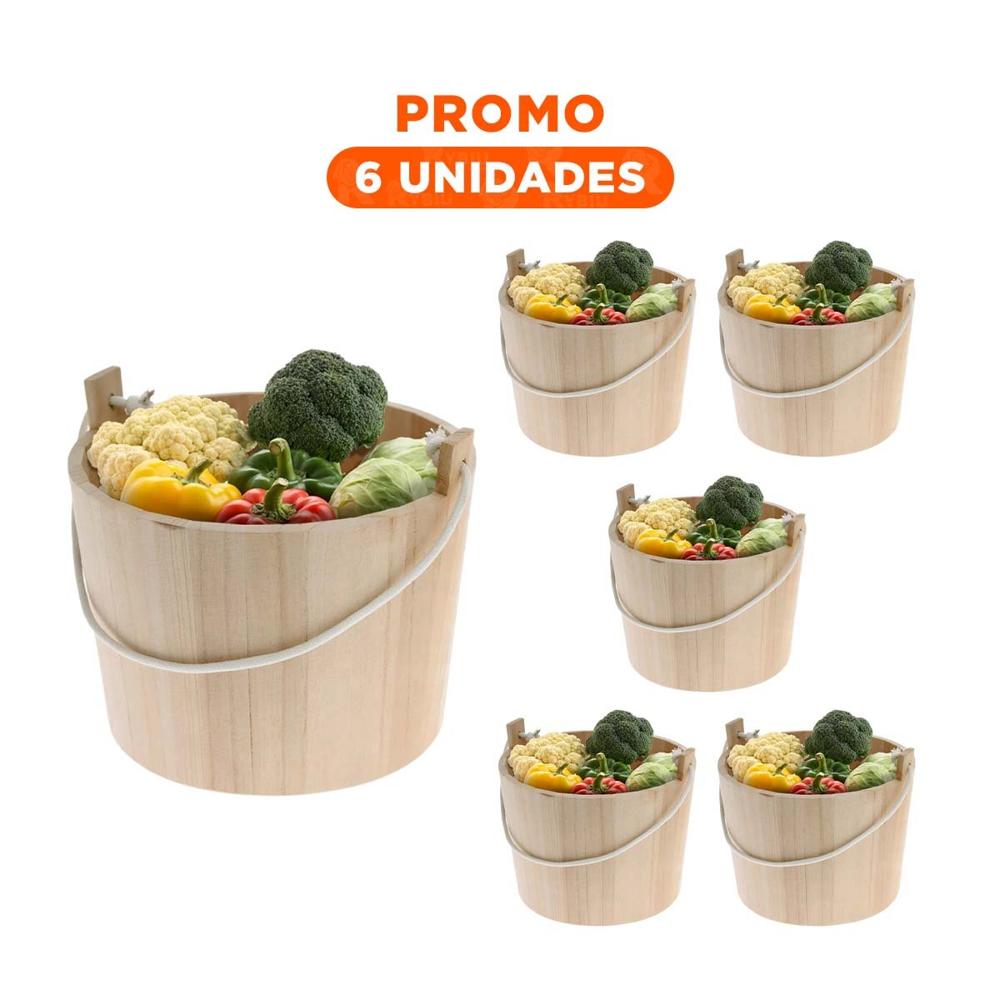 Pack6 Cubo de Madera con Agarradera de Cuerda 24x20cm Base Firme de Calidad Y Regalo Sticker