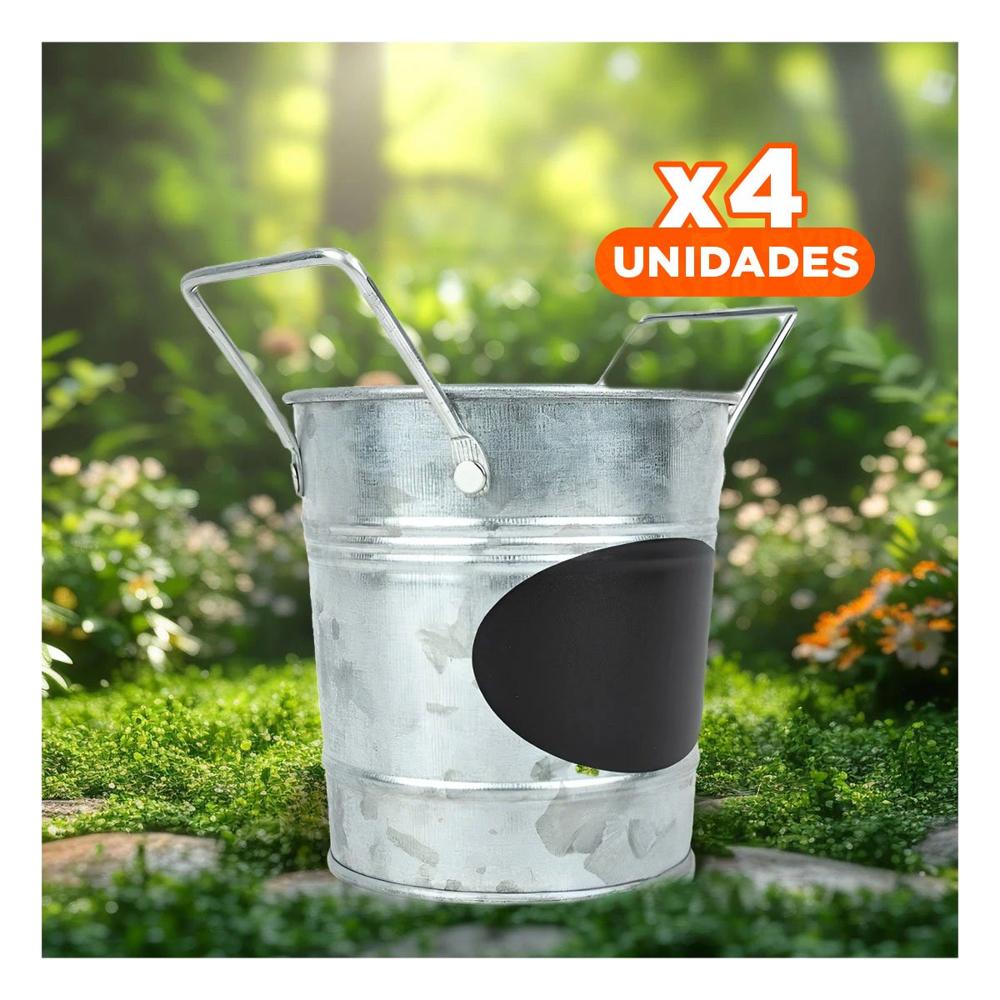 Pack4 Recipiente Cubo de Metal con Doble Agarradera y Cuadro de Nota Moderno Y Regalo Sticker