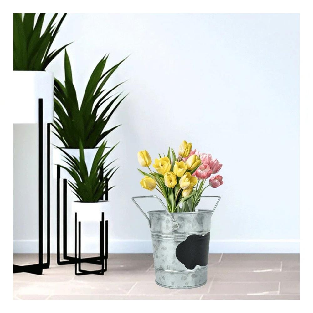 Recipiente Cubo Metalico Color Plata con Doble Agarradera y Nota de Nube Y Papel Regalo
