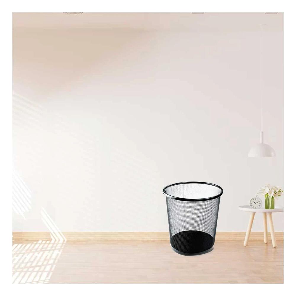 Tacho de Residuos Malla Metalica Circular Negro para Oficina y Hogar