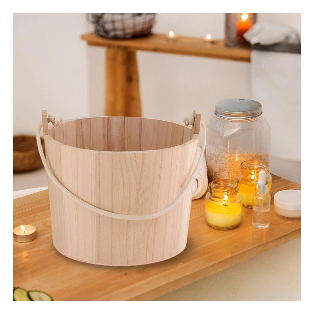 Balde de Madera con Agarradera de Cuerda 20x18cm para Decoracion de Casa