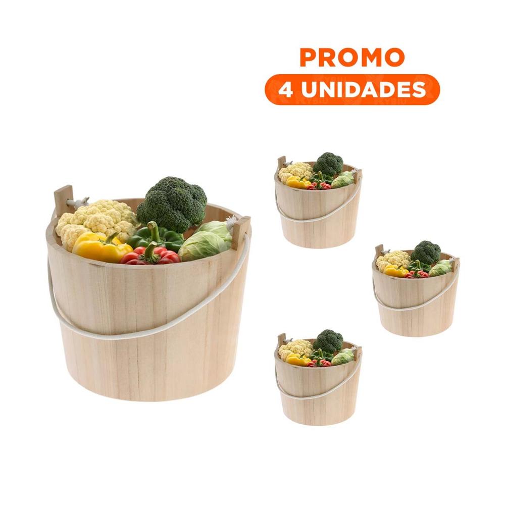 Pack4 Balde de Madera con Agarradera de Cuerda 24x20cm para el Orden de Cuartos