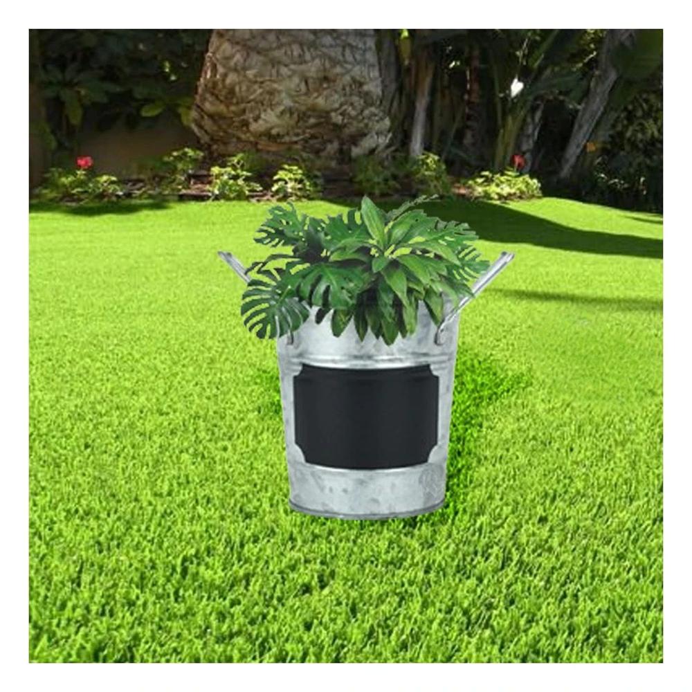 Recipiente Cubo de Metal con Doble Agarradera y Cuadro para Nota Plateado Y Papel Regalo
