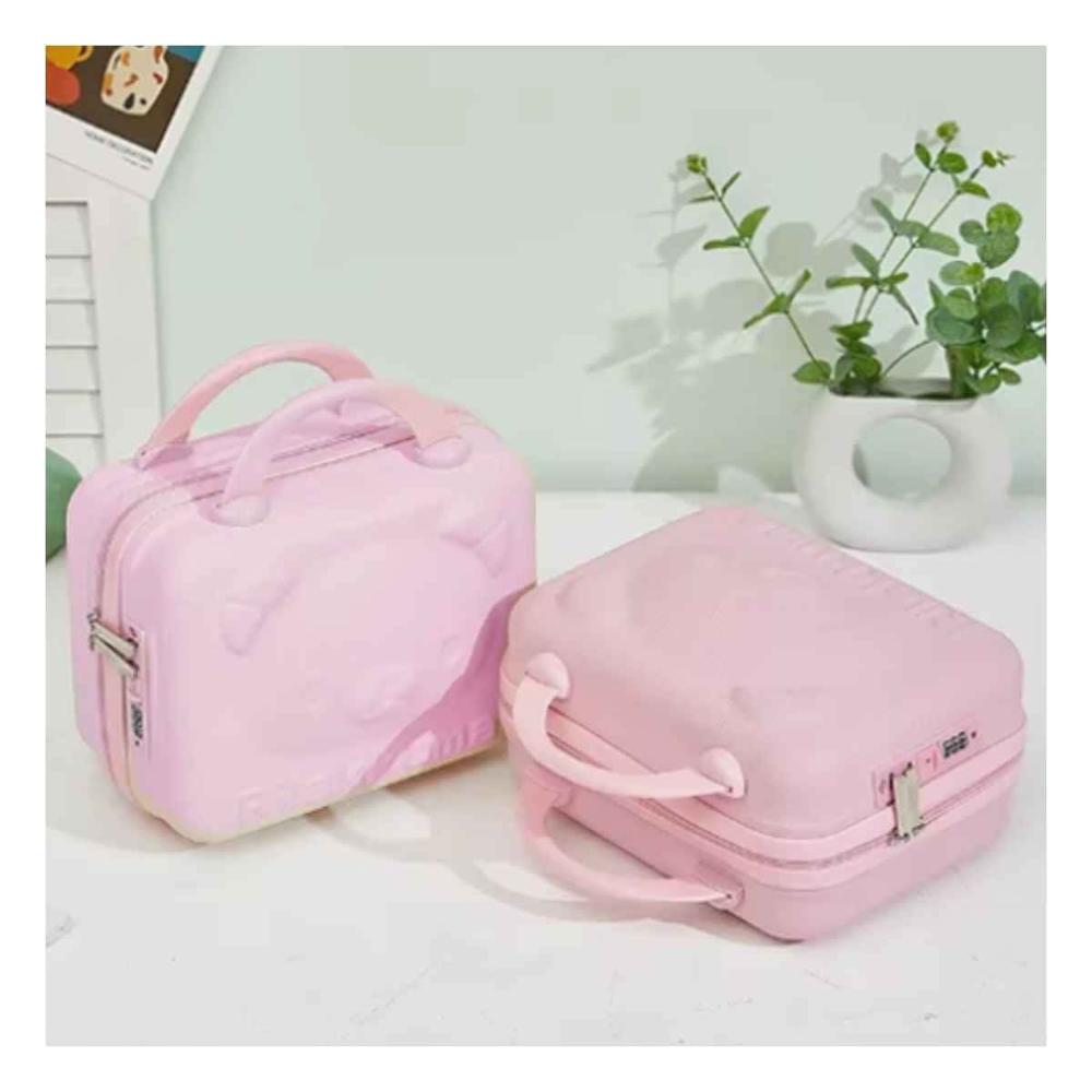 Mini Maleta de Oso Multiusos Color Rosado con Textura Lisa y Cierre Seguro Y Papel Regalo