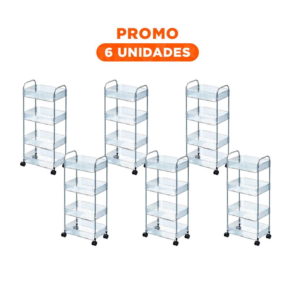 Pack6 Contenedor Elegante de Acrilico 4 Niveles con Asas Transparente Y Regalo Sticker