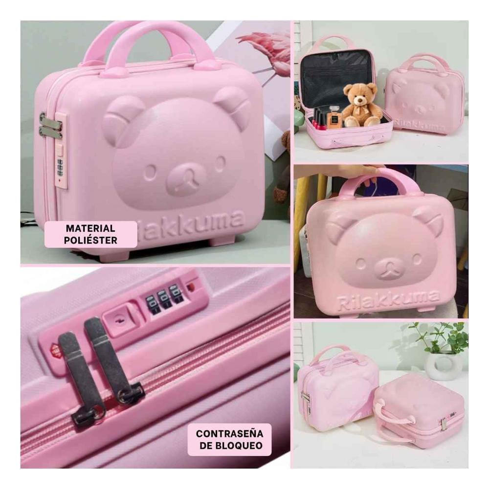 Mini Maleta de Uso Diario con Oso Multiusos y Tonalidad Rosada Resistente Y Ligas Regalo