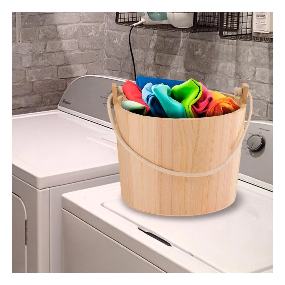 Balde de Madera con Agarradera de Cuerda 24x20cm para Decoracion de Casa