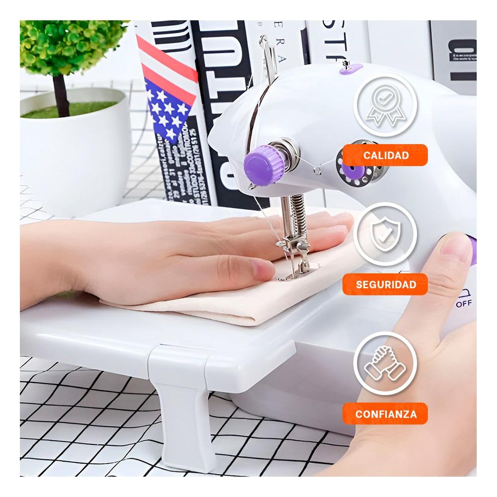 Maquina de Coser con Mesa Portatil Blanco con Toques Morados para Uso Domestico
