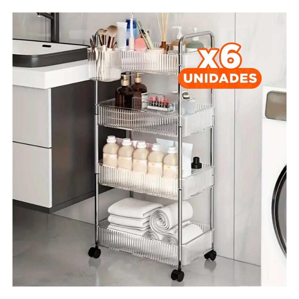 Pack6 Contenedor Transparente de Acrilico 4 Niveles con Asas para Articulos del Hogar