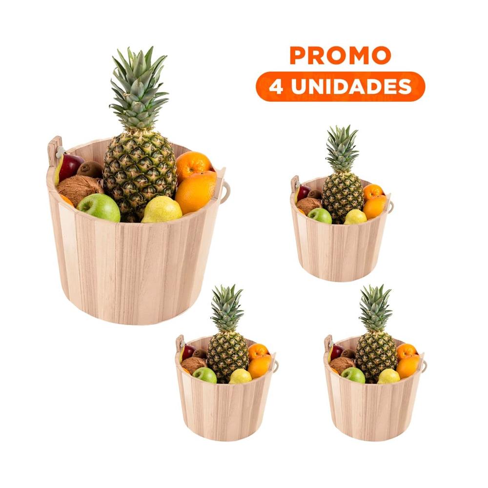 Pack4 Balde de Madera con Agarradera de Cuerda 16x16cm para el Orden de Cuartos