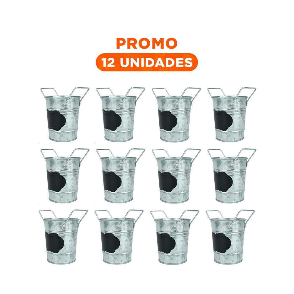 Pack12 Recipiente Cuadrado de Zinc Plata con Doble Asa y Cuadro para Mensajes