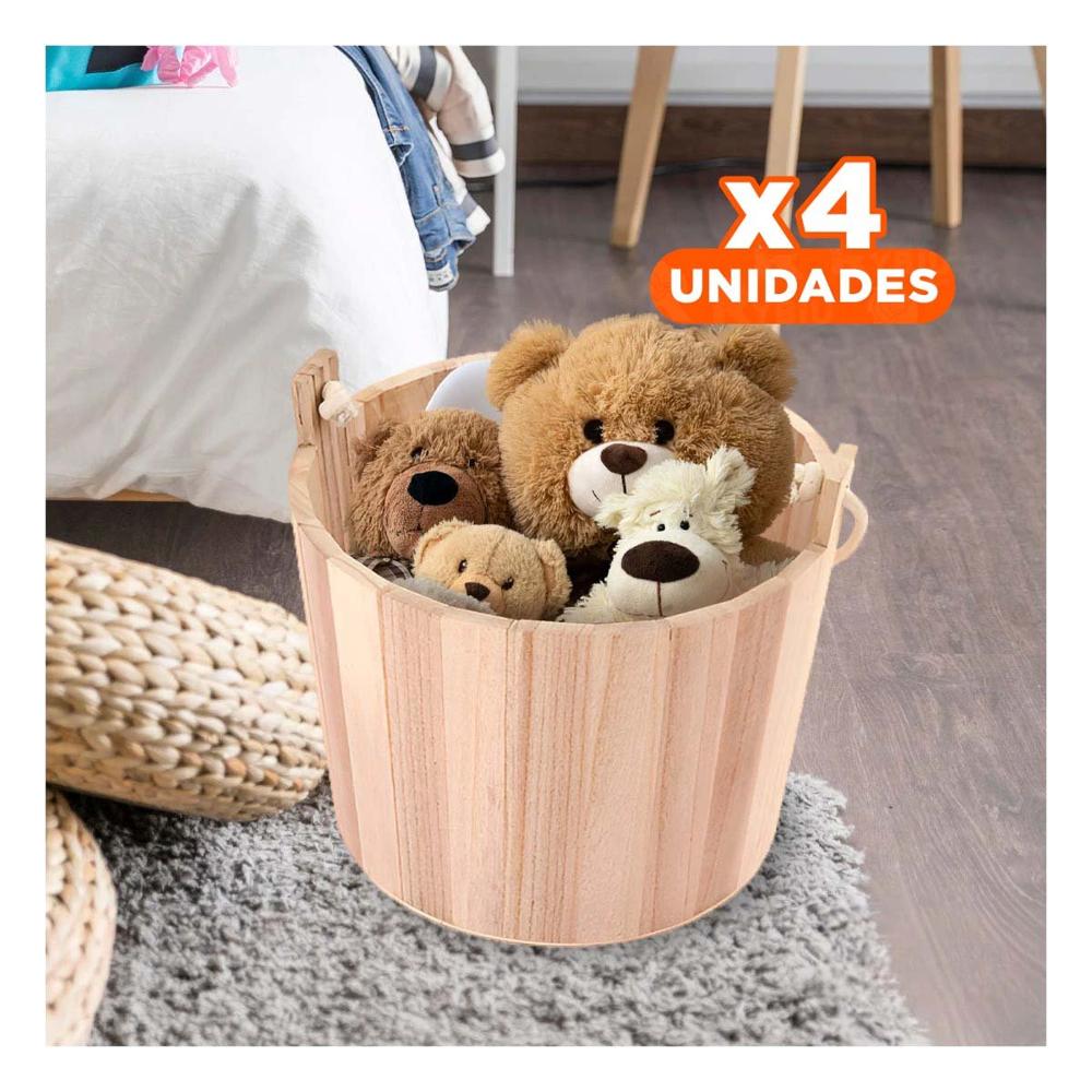 Pack4 Cubo de Madera con Agarradera de Cuerda 24x20cm para Macetas de Salas Y Regalo Sticker