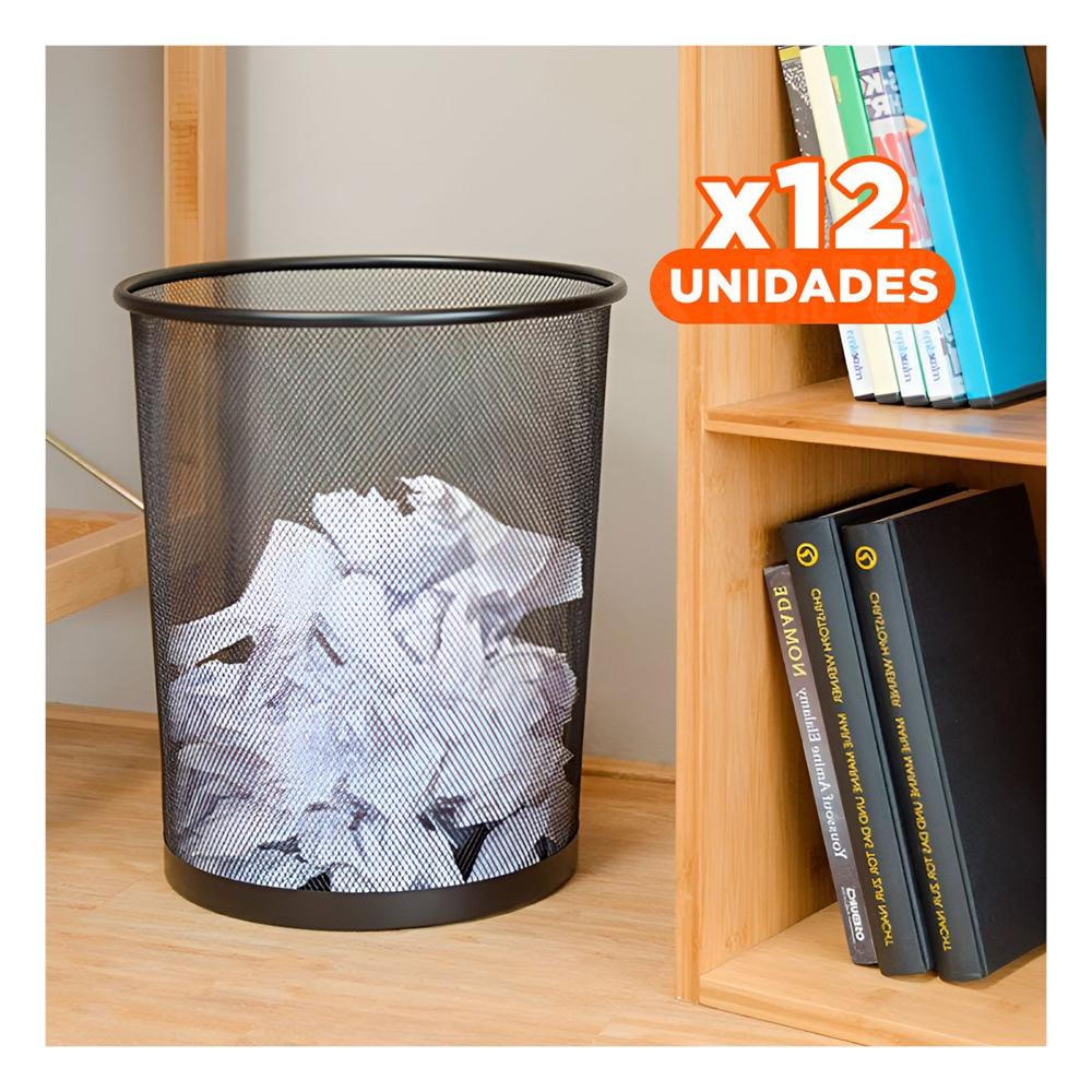 Pack12 Papelera para Basura Circular Negro Compacta y Moderna para Oficina Y Papel Regalo