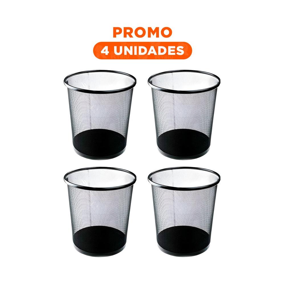 Pack4 Cubo Metalico para Basura Circular Negro Moderno y Resistente