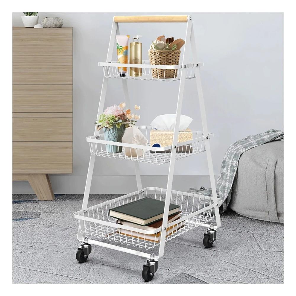 Estante de Uso Domestico Triangular con 3 Niveles Ruedas Blanco Forma en A Y Notas