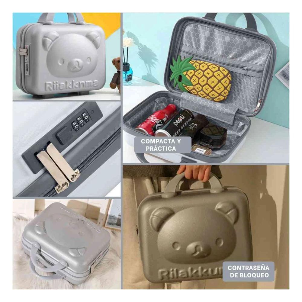 Mini Maleta de Uso Diario con Oso Multiusos y Tonalidad Plomo Resistente Y Ligas Regalo