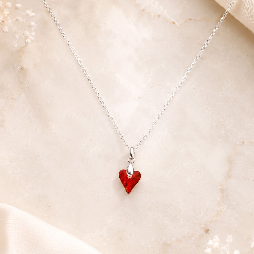 Collar Plata 925 Diseño Corazón con Cristal Burdeo Regalo Elegante para Mujer