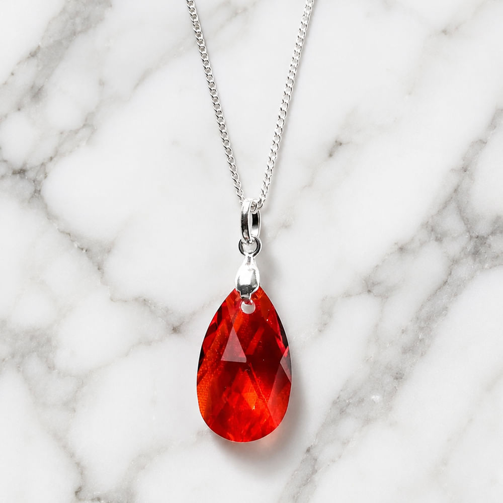 Collar de Plata 925 para Mujer Diseño Gota de Cristal Color Rojo Detalle Elegante para Regalo