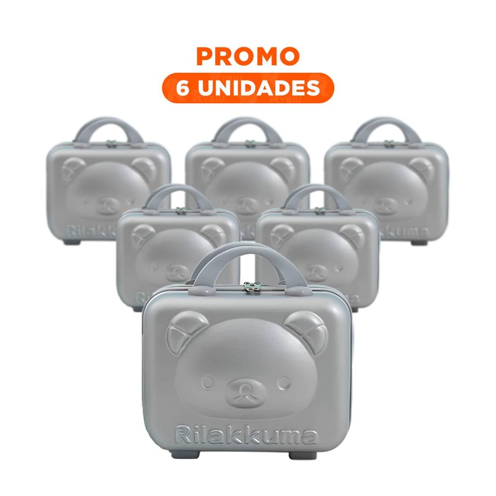 Pack6 Maleta Mini de Oso Color Plomo con Estructura Multiusos Resistente Y Regalo Sticker