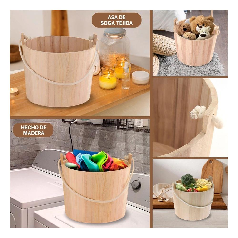 Contenedor de Madera con Agarradera de Cuerda 24x20cm de Calidad de Bosque Y Ligas Regalo