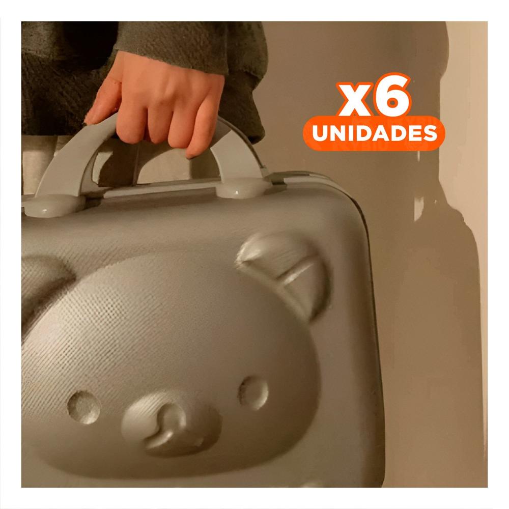 Pack6 Maleta Mini Multiusos Infantil de Oso en Tonalidad Plomo Y Papel Regalo