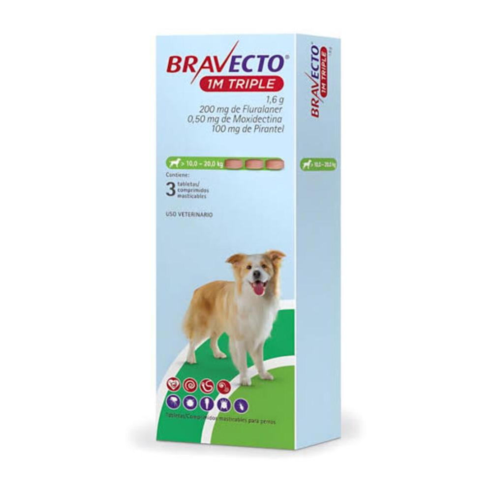 Bravecto 1M Triple 10 a 20 Kg x 3 tab