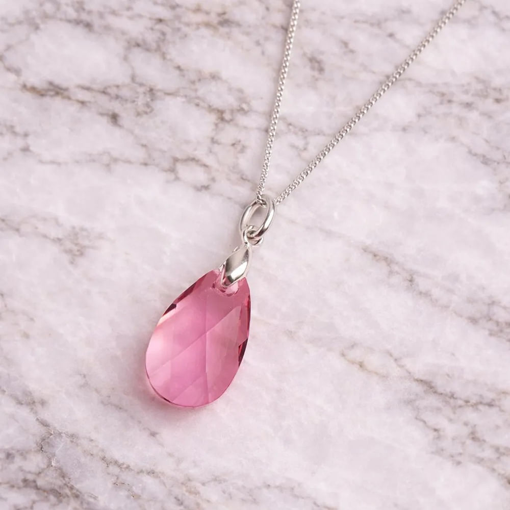 Collar de Plata 925 para Mujer con Dije Diseño Gota Color Rosa Detalle Elegante para Regalar
