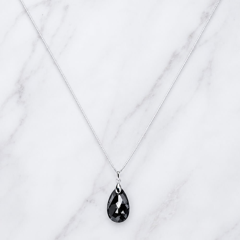 Collar de Plata Diseño Gota de Cristal Negra Regalo Elegante para Mujer