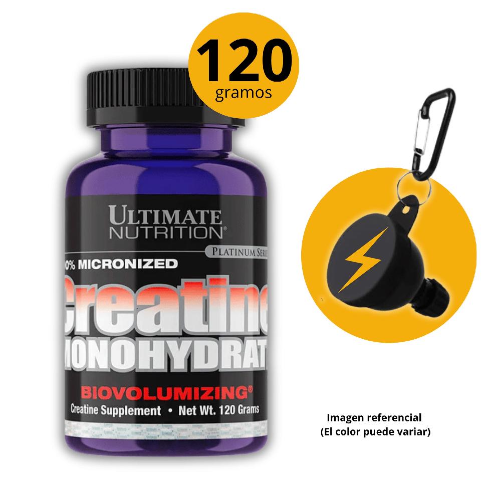 Creatina Monohidratada Micronizada Ultimate Nutrition 120gr economica con portasuplementos gratis