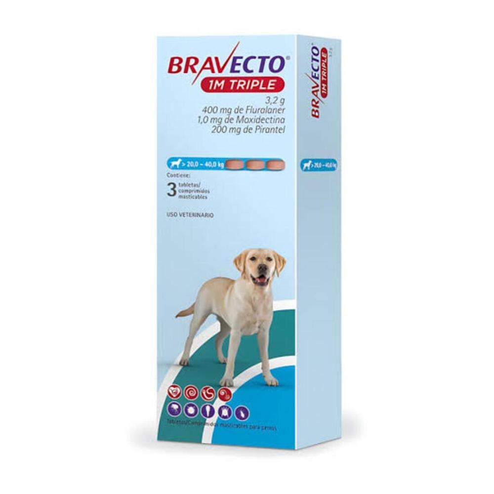 Bravecto 1M Triple 20 a 40 Kg x 3 tab